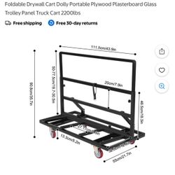 Foldable Drywall Cart Dolly Portable Plywood Plasterboard Glass Trolley Panel Truck Cart 2200lbs 