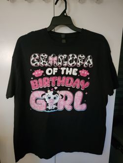 Black "Grandpa of the Birthday Girl" cow-themed T-shirt Size 2XL