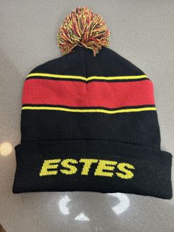 Uncommon ESTES Black Red Yellow Knit Pom Pom Insulated Beanie Winter Hat