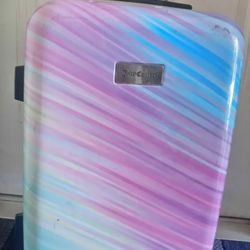 Juicy Couture Suitcase Hard side Carry On Rolling Travel Luggage Rainbow Ombre Pink Purple Blue 