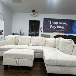 Beige Sectional Sofa & Ottoman 