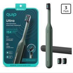 Quip Ultra Next Generation Smart Sonic Toothbrush - Timed Electric Toothbrush for Adults - Replaceable Brush Head, Soft Bristles, Silicone Handle, 30-