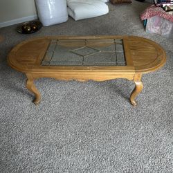 Solid oak Coffee Table With Beveled Glass Insert