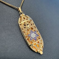 Jewelry 14k solid yellow gold Egyptian queen Ornate Jewish Mezuzah Pendant charm