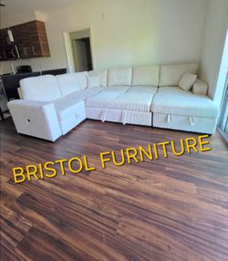 🎲 Sectional Sofa Bed, Storage Chaise, Beige Color,  Corduroy Fabric, New in the Box.