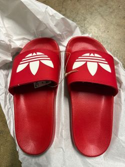Adidas Adilette Lite Slides FU8296 Scarlet Red White Trefoil US 7 (UK 7) Brand New with Tags in Box