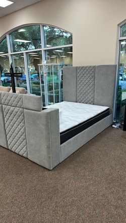 Upholstered Bed Frame with Tall Headboard- shop now pay later $39 Down