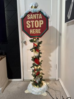 Vintage Gemmy Light Up Christmas Decor β Santa Stop Here Sign (2004) π