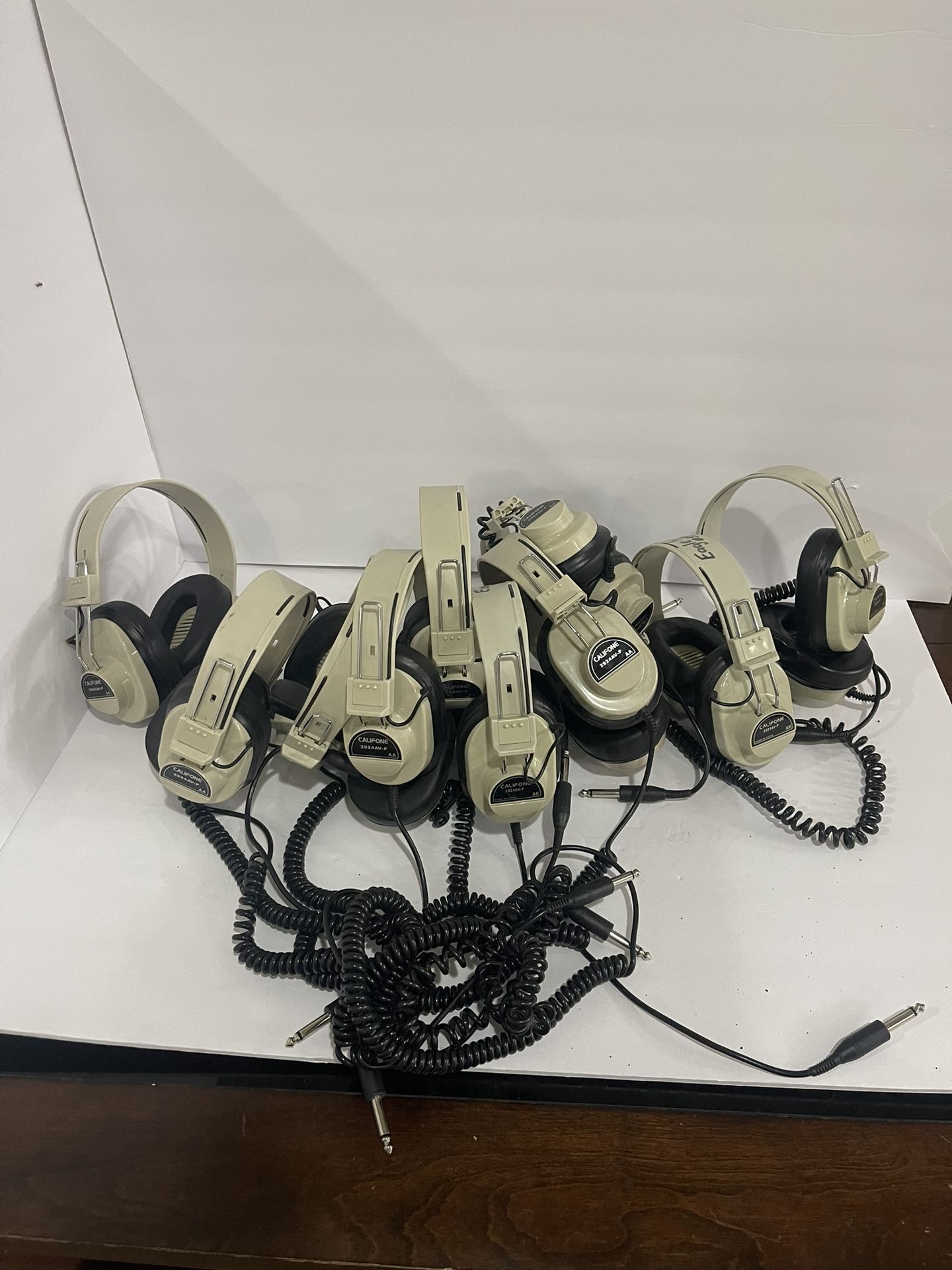 Vintage Califone 2924AV-P Mono Headphones 6’ coiled cord and 1/4" Plug lot of 10