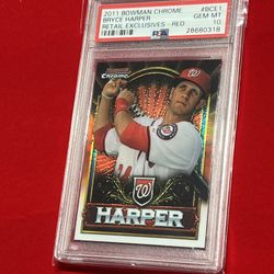 🔥Rookie Bryce Harper 🔥💎Mint Gem Bowmans Chrome Exclusives Red! 💎 PSA 10 ! 
