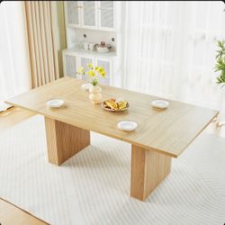 78 Inch Long Executive Desk, Large Office Desk with Wood Strip Base, Modern Farmhouse dining table