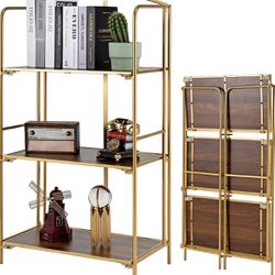 No Assembly Folding Bookshelf, 3 Tier  Bookshelf, Metal Book Shelf for Storage, Folding Bookcase for Office Organization and Storage