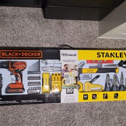 Stanley black And Decker Tool Set With 20v Cordless Drill Hand Tools Pliers Hammer Staple Gun Set