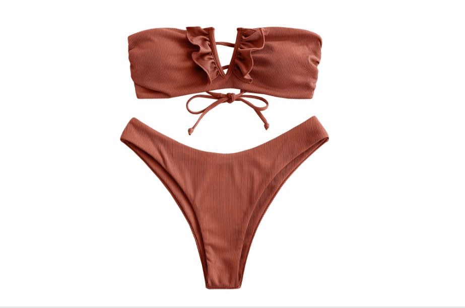 Zaful Rust Bandeau Bikini Set