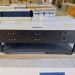 84 in. W x 22 in. D Double Sink Bath Vanity in Black with White Top $1,199