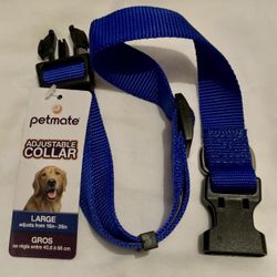 Nylon Dog Collar Adjustable From 16" To 26" Large Blue (pet3637)