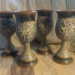 Set 4 Handmade pottery goblets ceramic  