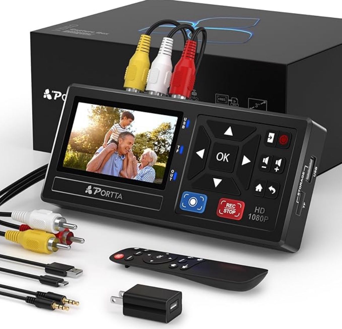 Portta VHS to Digital Converter, Video to Digital Recorder with Remote, Compatible with VHS, VCR, DVR, DVD, Hi8, Mini DV Players, Camcorder, Gaming Co