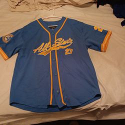 All State Baseball Jersey, Snap Button, Size XL, Gently Pre-owned, Blue & Yellow