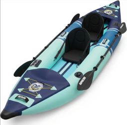 Inflatable Kayak 2 Person, 12'6" Tandem Kayak with 500lb Capacity, 3-Chamber Stable Design, Drop-Stitch Floor, with Fishing Mounts, Camera Base, Kayak