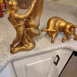 Vintage Chalkware Charging Bull/Matador Figurines 