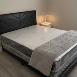 Queen Size Bed Frame + Mattress New Bed Set Queen Size // Cama Queen Nueva 