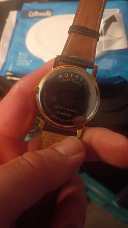 Movado Swiss Quartz Watch Gold Tone Leather Strap