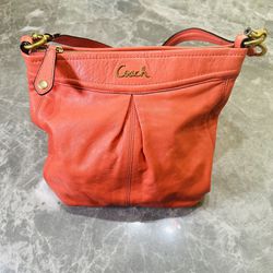 Coach Park Avery Peach Grapefruit Pebbled Leather Hobo Shoulder Bag Handbag