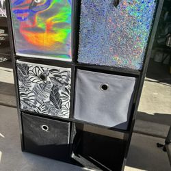 6-Cube Shelf With Cube Bins And 3-Plastic Stacking Drawers