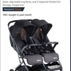 Joovy Kooper X2 Side-by-Side Double Stroller Featuring Dual Snack Trays, One-Handed Fold, Multi-Position Reclining Seats, Adjustable Leg Rests, and 2 