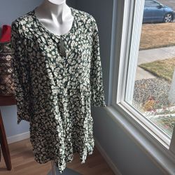 Green Floral Long-sleeve Dress 