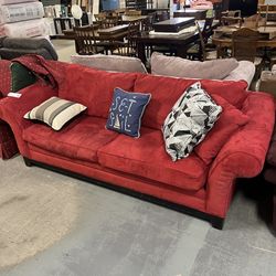 Red Suede Like Couch (in Store) 
