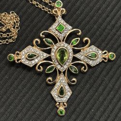 Peridot And Sterling Gold Overlay Cross 