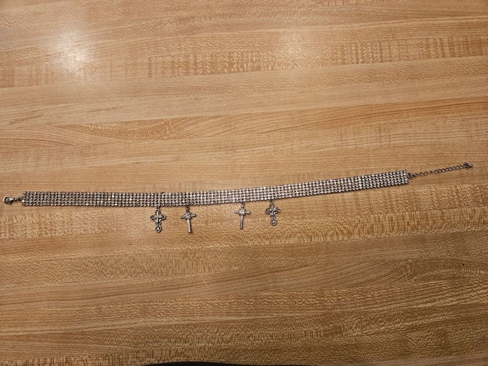 Rhinestone Choker Necklace with Crosses