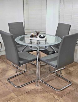 Glass Dining Table Set with 4 Chairs