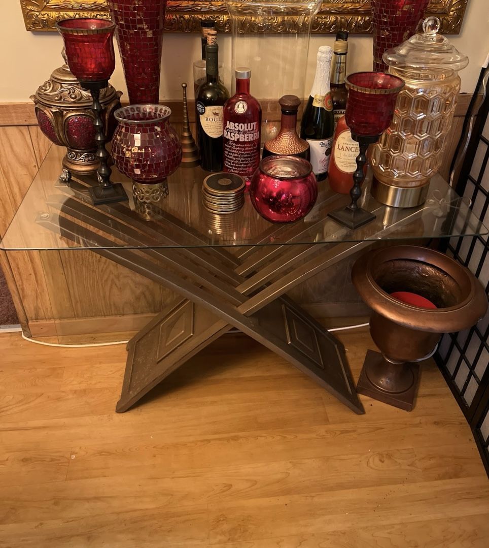 Console Table Glass Top With Gold Base