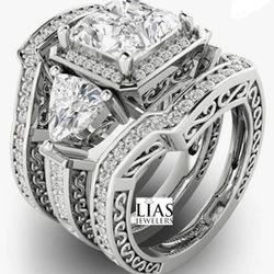 New 18k White Gold Wedding Ring Set 