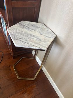 Marble Top Side Table with Gold Metal Base
