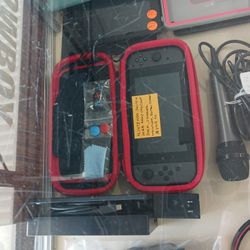 Nintendo Switch 32gb Grey JoyCons Dock, Charger, Wristlet, Button Covers And Case