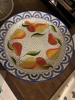 16” Large Ceramic Bowl with Pear Mosaic Design