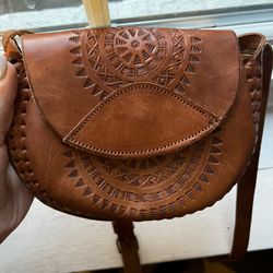 Leather Tooled Crossbody Bag