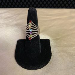 925 SILVER MULTI COLORED GEMSTONE RING