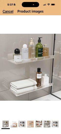 upsimples Acrylic Shelves for Bathroom Storage, 15" Floating Shelves Wall Organizer for Perfume, Mak