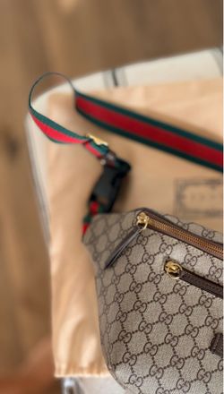 Beige and Brown Monogram Belt Bag with Web Strap