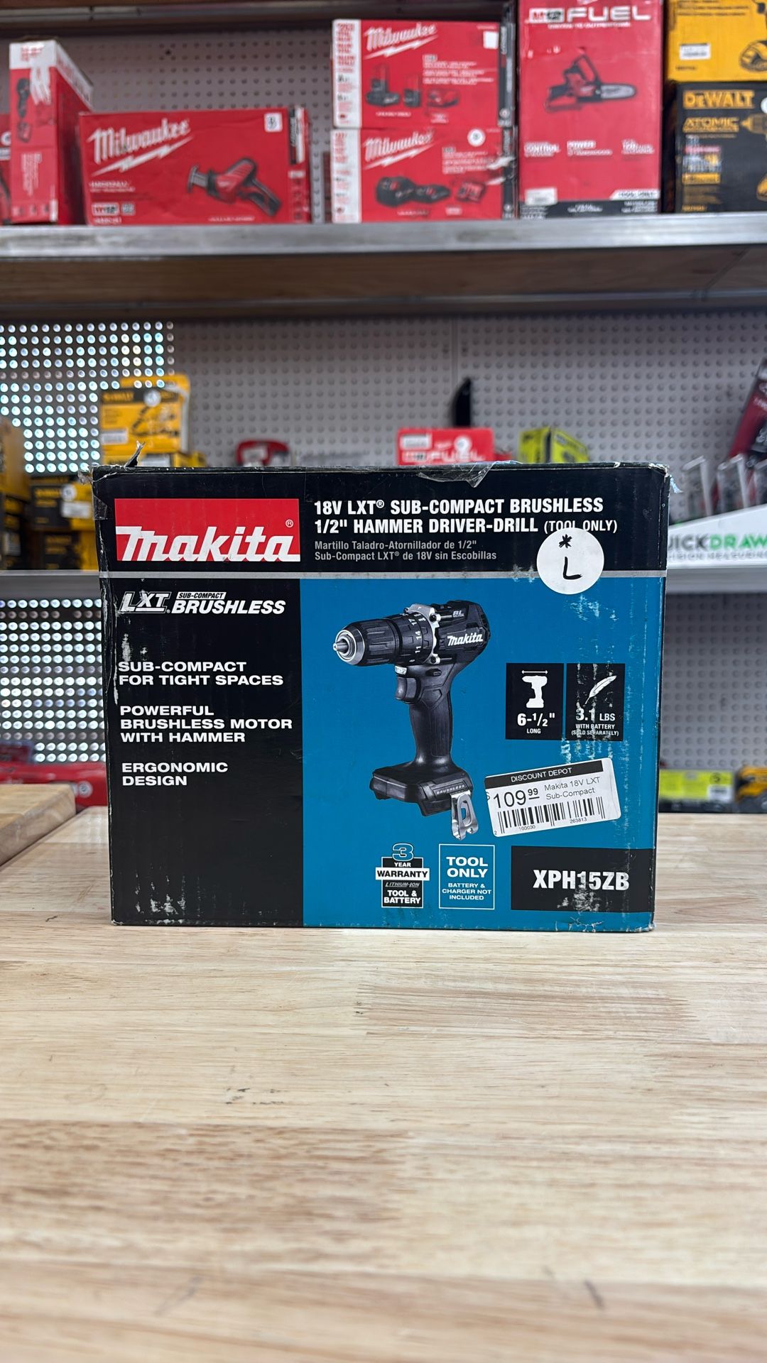 Makita 18V LXT Sub-Compact Lithium-Ion Brushless Cordless 1/2 in. Hammer Driver Drill (Tool Only)