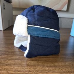 Toddler Size Blue Fleece-Lined Winter Hat with Ear Flaps 