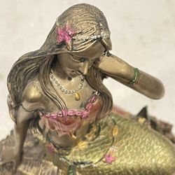 Vintage Seymour Mann Golden Mermaid On A Shell Statue