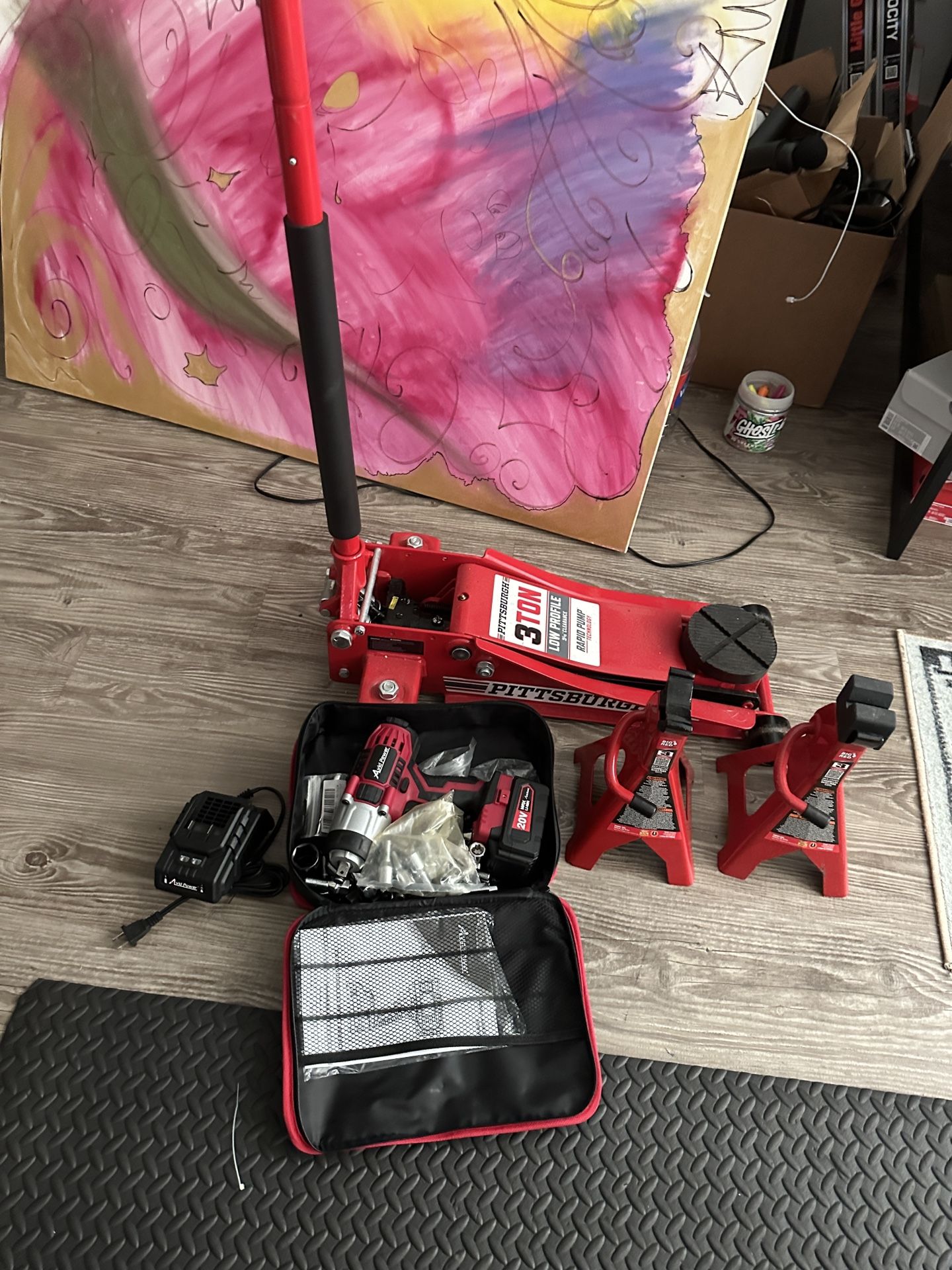 3 Ton Low Pro Floor Jack + (2) Jack Stands + Impact Wrench + More