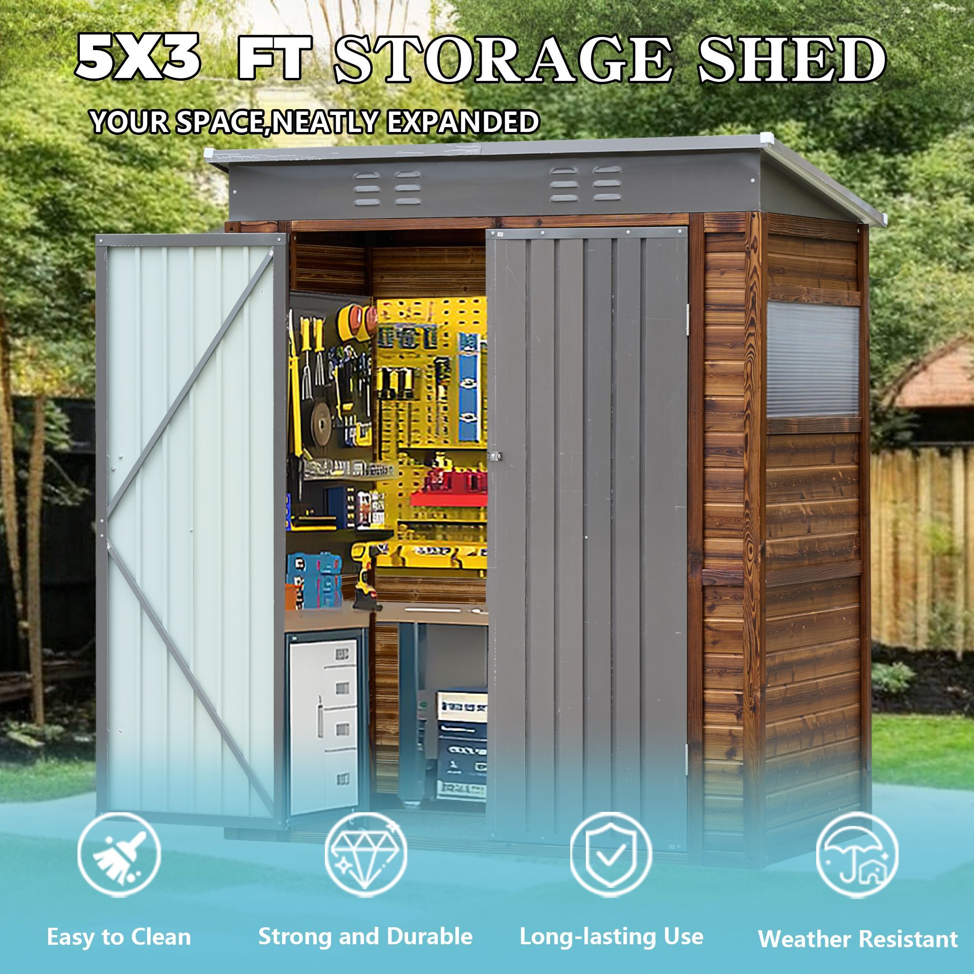 3*5FT Iron-Wood Combination Tool Shed – A Perfect Blend of Nature and Functionality