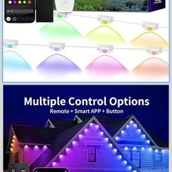  100ft Permanent Outdoor Lights Waterproof IP67, Smart RGB+IC Eaves LED Lights with App & Button Control, 200+ Dynamic Scene Modes for House Roo